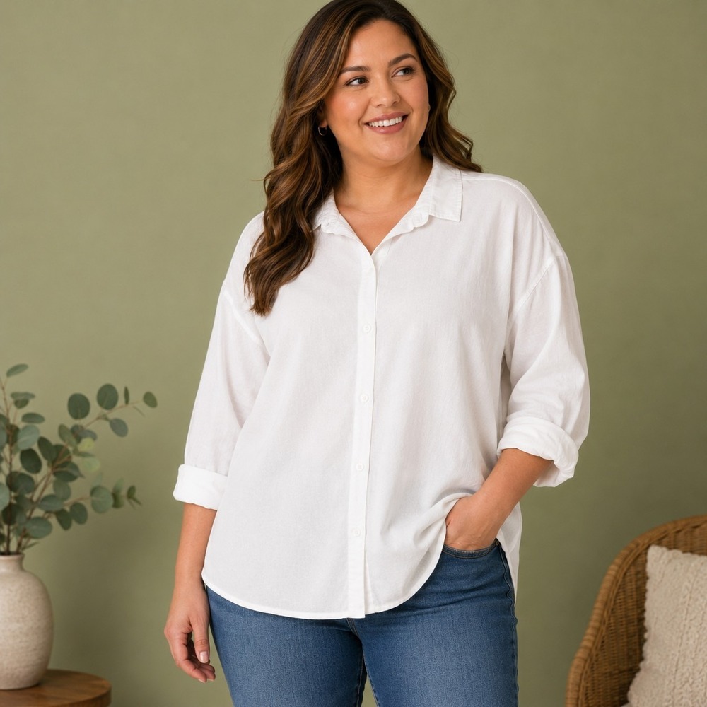 TCEC Oversized White Shirt Women's Large Coastal Clean Girl Old Money Minimalist